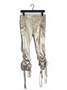 Y2K Vintage Paris Blues Satin Cargo Skinny Jeans - Cream